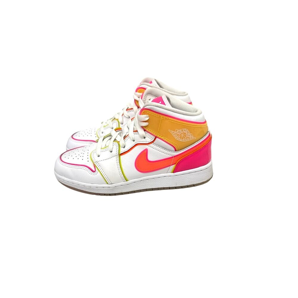 Jordan Shoes Nike Air Jordan 1 Mid Edge Glow White Neon Sneakers Size Youth 5.5